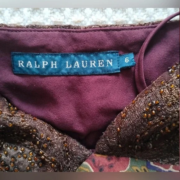 Vintage Ralph Lauren Silk Beaded Dress Flowy Slip Asymmetrical Fairy 90s y2k S 6 - Picture 11 of 12